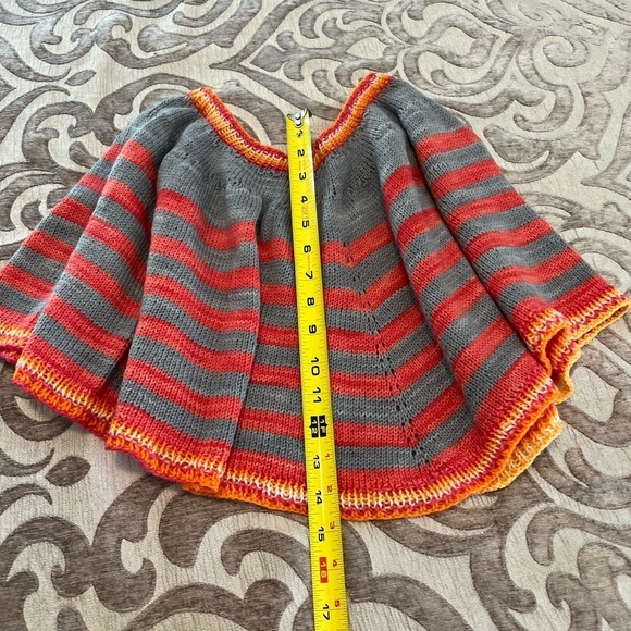 Striped Gray and Red Women's Shawl Sweater - Picture 4 of 5